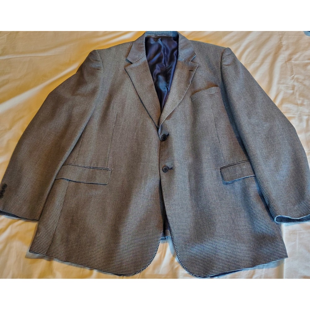 Magellans Mens 50L Silk Wool Houndstooth Blazer Sport Coat Blue Grey 2-Button